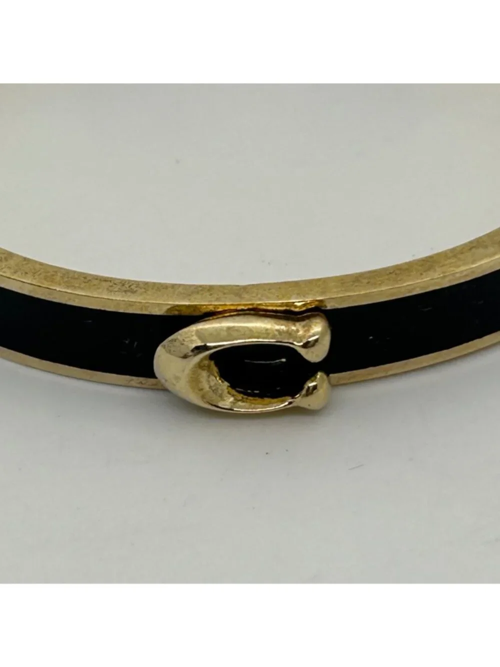 Coach Gold-Tone Black Bracelet Enamel Signature C Logo Hinged Bangle 6 3/4 in.
